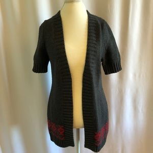 Banana Republic Gray Red Fair Isle Trim Sweater